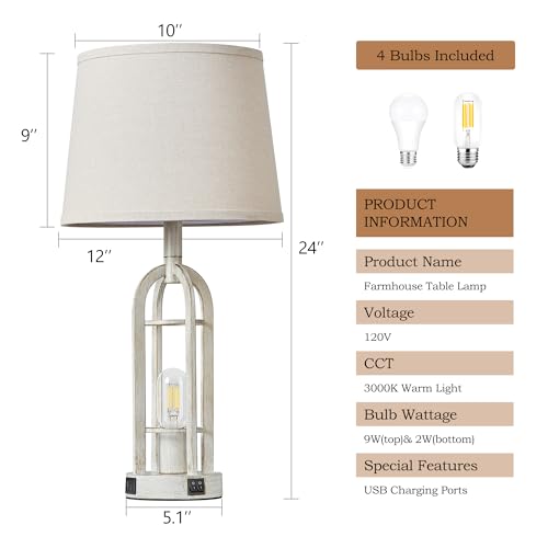 Farmhouse Table Lamps for Living Room Set of 2 (2 Count)
