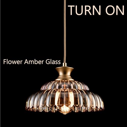 Vintage Amber Glass Pendant Light with Adjustable Hanging Cord