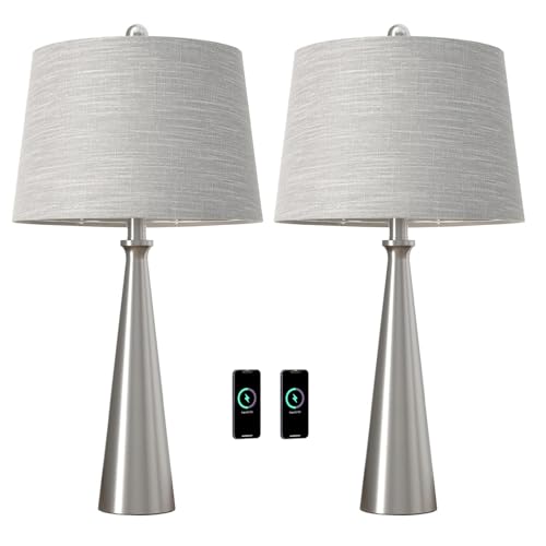 Modern Metal Table Lamp for Bedroom Set of 2