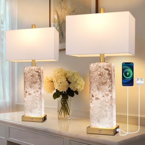 25.6" Alabaster Lamps (2 Count)