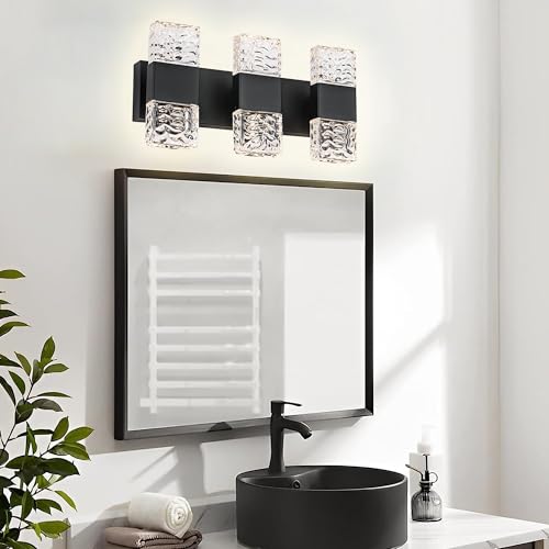 3 Lights Black Modern LED Bathroom Lights Over Mirror 24W