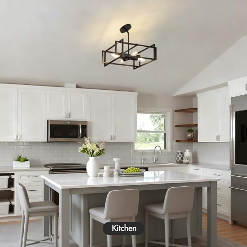 Modern Black Semi Flush Mount Ceiling Light Fixture 16.5"