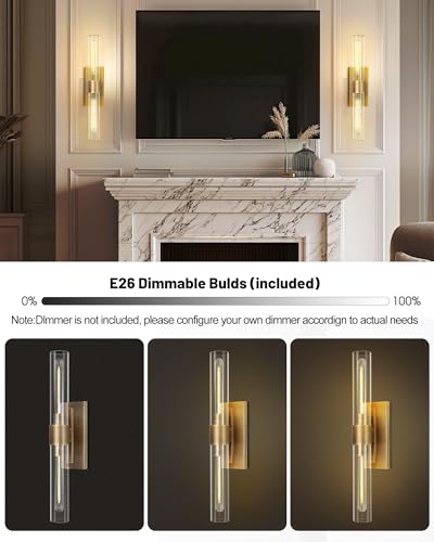 Modern Brass and Glass Wall Sconces (2 Count)
