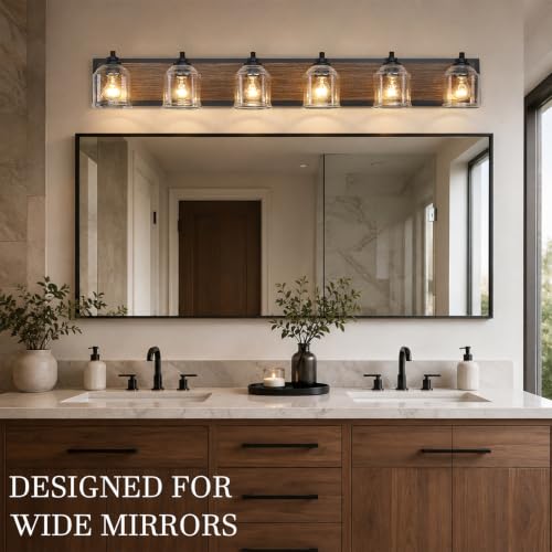 6 Light Vanity Lights for Bathroom Large 48" with Bubble Glass Shade