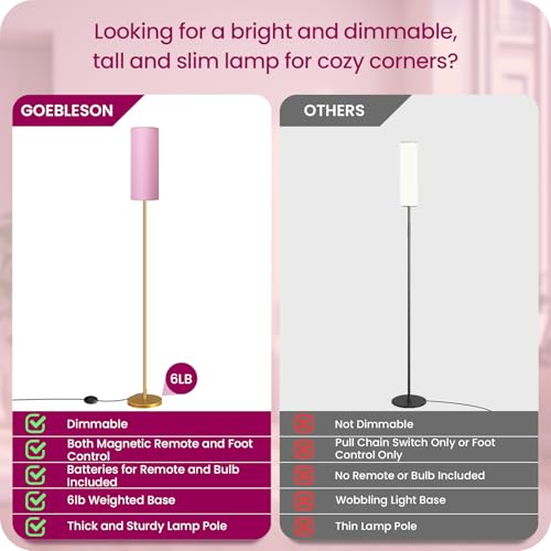 Dimmable Pink Floor Lamp for Living Room with Remote and Foot Switch