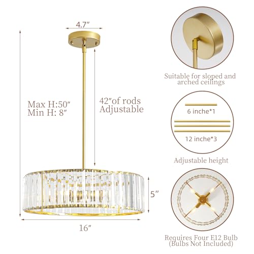 Modern Gold Crystal Chandelier for Dining Room 16 Inch (Gold / 16 in)