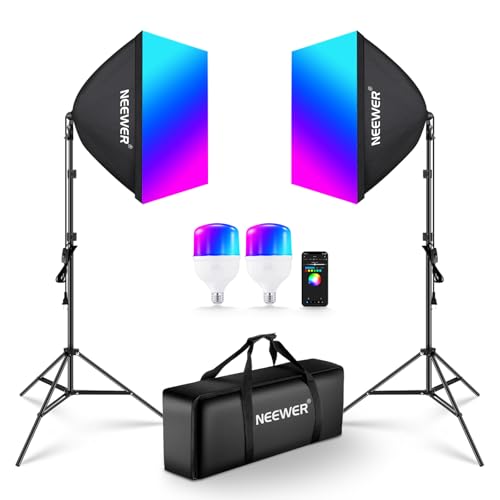 2 Pack 520W Equivalent RGB Softbox Lighting Kit App Control