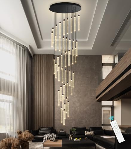 40 Lights High Ceiling Chandelier Modern LED Crystal Chandelier for Foyer Dimmable Spiral Crystal Chandeliers for Entryway Staircase Hallway Living Room Hanging Light Fixture