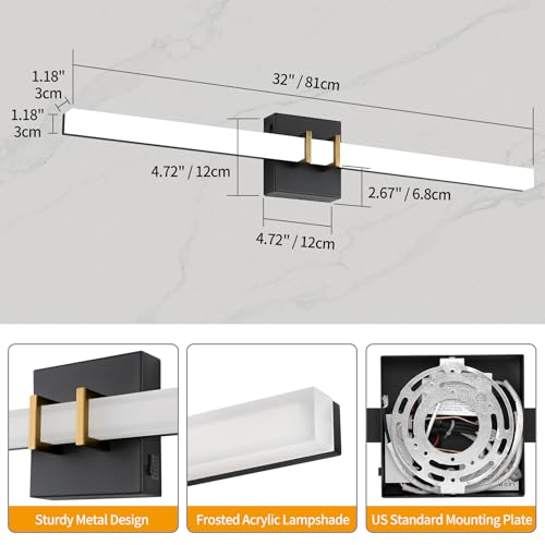Modern Black and Brass Vanity Light Bar 32 Inch