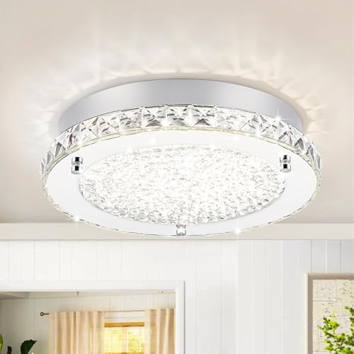 Crystal Ceiling Light Modern 13 Inch Dimmable Flush Mount Ceiling Light 18W