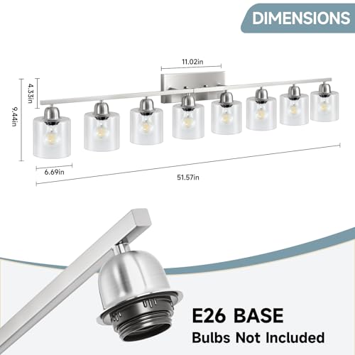 Modern Brushed Nickel 8 Light Bathroom Light Fixtures