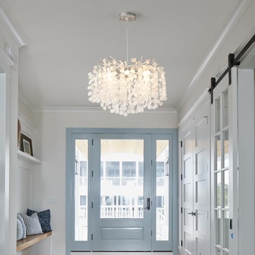 6 Light Capiz Shell Chandeliers 18 Inch Modern Coastal Light Fixture