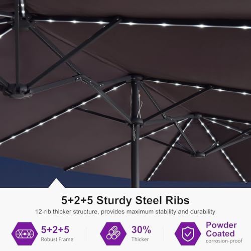 Outdoor Umbrella 13ft with Base and Solar Lights
