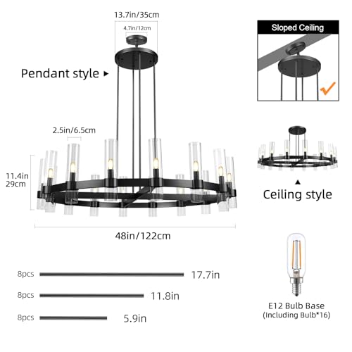 Modern 48" Black Wagon Wheel Chandelier