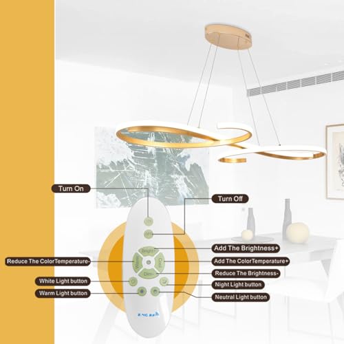 59.05" Gold Led Chandelier for Dining Room Dimmable Modern LED Pendant Chandelier with Remote Control