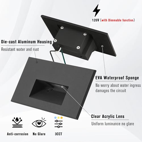 Stair Step Lights Outdoor Indoor 120V Dimmable 3CCT Black 4W 3PACK (3 Count)