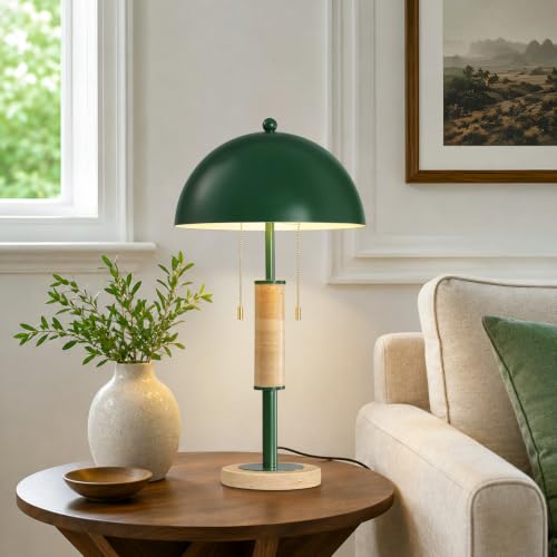 Green Bedside Table Lamp Set 2 Mid Century Modern Tavertine Nightstand Lamp