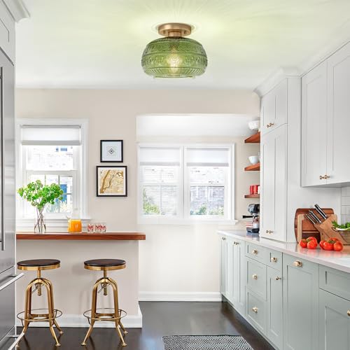 Vintage Green Semi Flush Mount Ceiling Light for Hallway Kitchen Bedroom