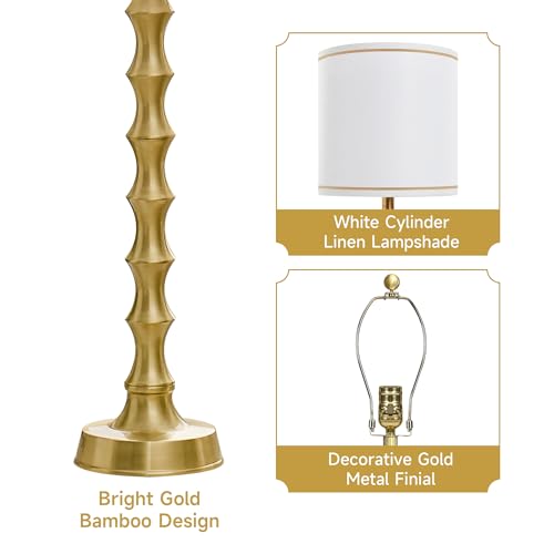 30.5" Gold Buffet Table Lamps Set of 2 with White Lampshade (2 Count)