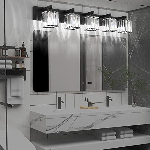 Bathroom Vanity Light Black Light Fixtures 5 Light Crystal Vanity Light Modern Bathroom Lighting