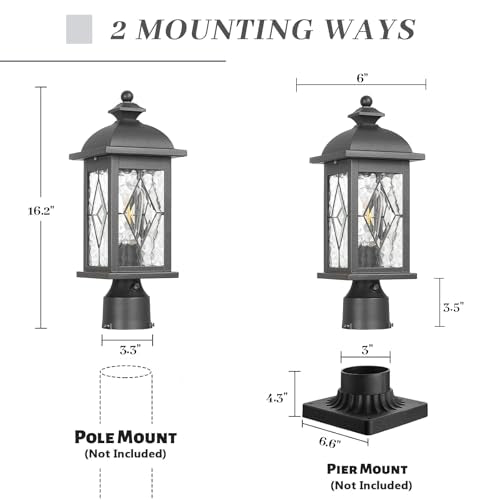 Dusk to Dawn Outdoor Post Lights Waterproof Aluminum Lamp Post Light Fixture Black Pole Lights Outdoor for Yard Patio Pathway Garden