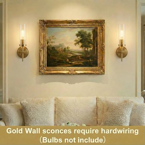 Hardwired Gold Wall Sconce Set of Two Bathroom Sconces Vanity Light