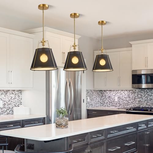 Modern Pendant Light Fixtures with 13" Black Linen Fabric Shade