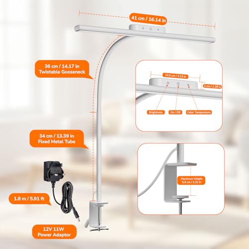 Desk Lamp with Clamp (White)