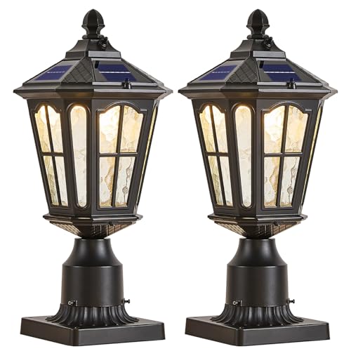 2 Pack Outdoor Solar Lamp Post Light with Pier Mount Base (2 Count)