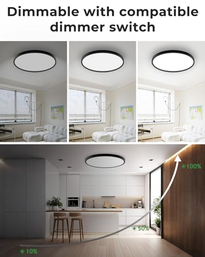 23INCH Big Dimmable Flush Mount Ceiling Light Fixture Black