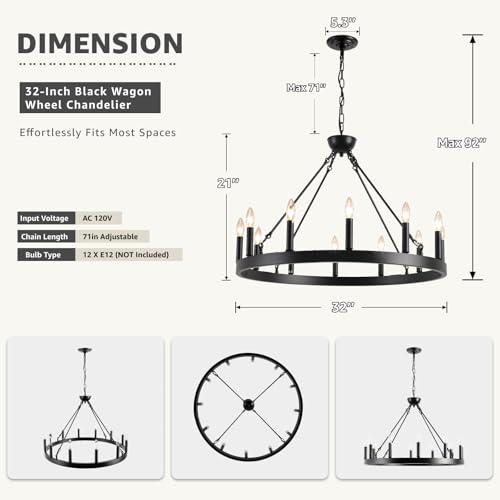 Wagon Wheel Chandelier 32" 12