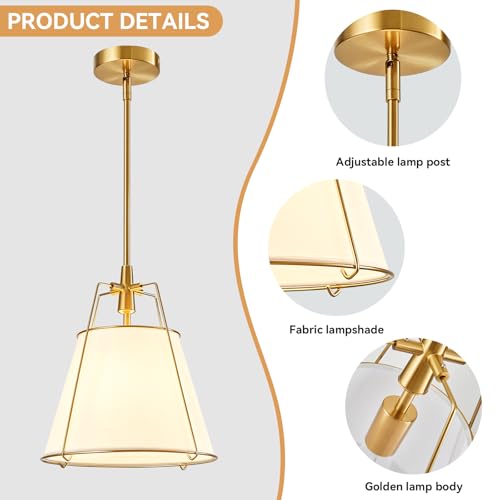 Modern Pendant Light Fixtures with 13" White Linen Fabric Shade