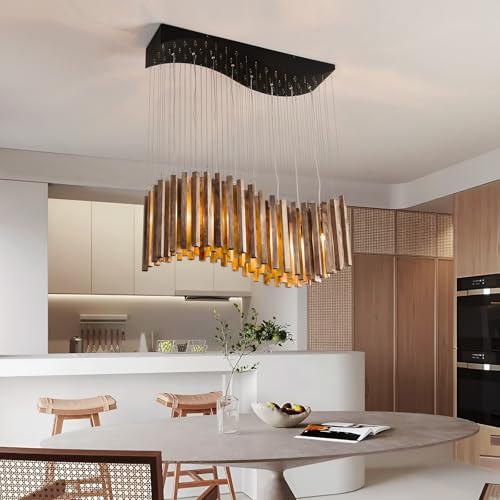 8 Light Wood Chandelier Light Fixture Boho Pendant Light Rustic Large Hanging lamp for Farmhouse Living Doom Entryway Entrance Dinning Room Foyer Kitchen