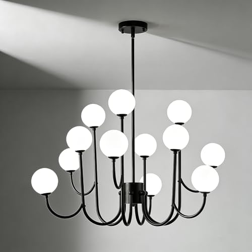 Modern Black Glass Globe Sputnik Chandeliers Light Fixture