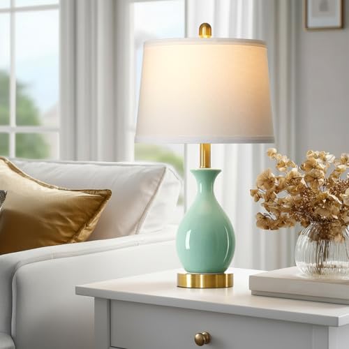 24″ Sage Green Ceramic Table Lamps Set of 2 (2 Count)