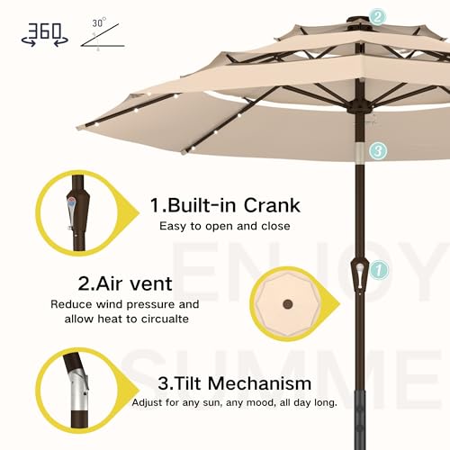 9ft 3 Tier Patio Umbrella with Solar Lights