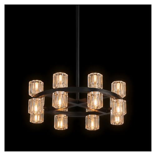 18 Inch Black Wagon Wheel Chandelier with Crystal Shades