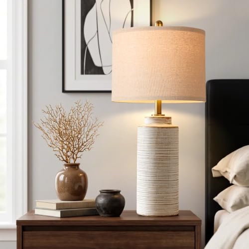 27" Vintage Ceramic Table Lamp Set of 2 (Off-White)