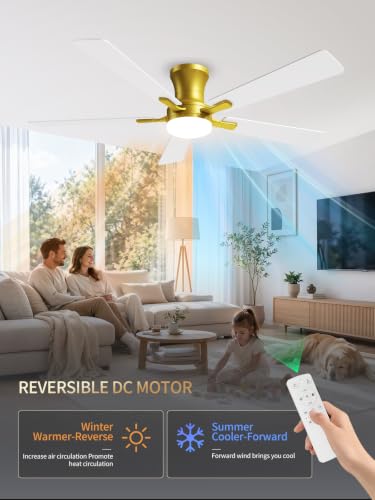 52 Inch White Gold Low Profile Ceiling Fan with Light and Remote (Gold White / 52 Inch)