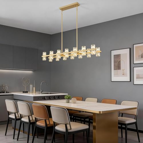 28 Light L46" Rectangle Gold Crystal Dining Room Chandelier Over Table