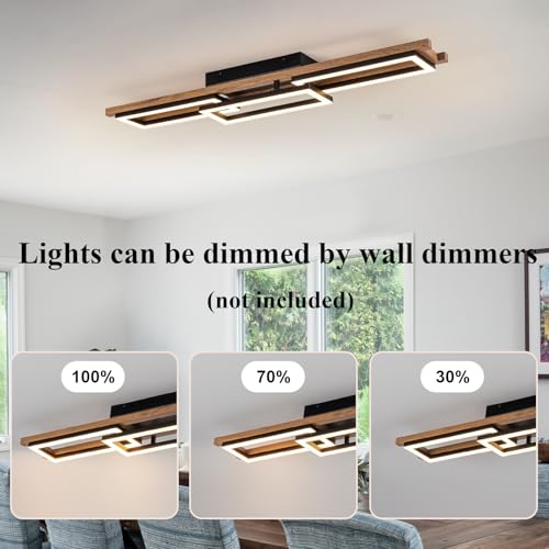 39.3" LED Modern Ceiling Lights Wooden Square Rectangular Lamp Fixture Wood