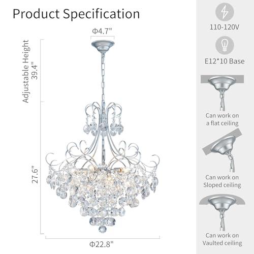 Crystal Chandelier K9 Crystal Lighting Chandelier for Living Room 10 E12 Bulbs High 27.6 in x Diameter 22.8 in