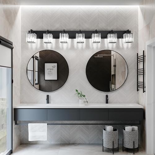 Black Vanity Light Crystal Bathroom Lighting Fixtures Modern Bathroom Vanity Light 7 Light