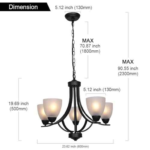 5 Light Shaded Contemporary Chandeliers with Alabaster Glass Black Rustic Light Fixtures Ceiling Hanging Mid Century Modern Pendant Lighting for Dining Room Foyer Bedroom Living Room