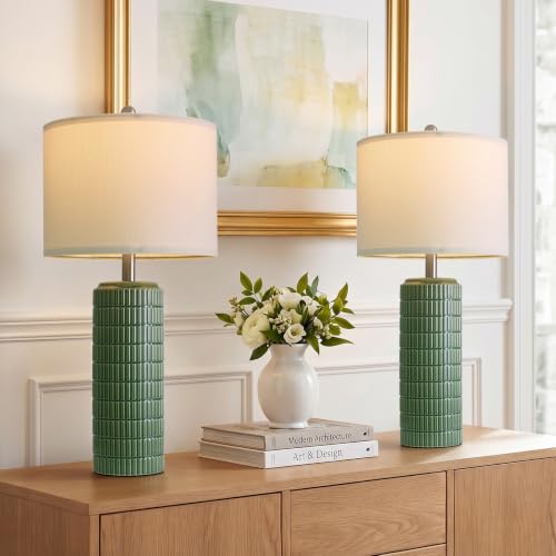27.5" Dark Green Ceramic Table Lamps for Living Room (2 Count)