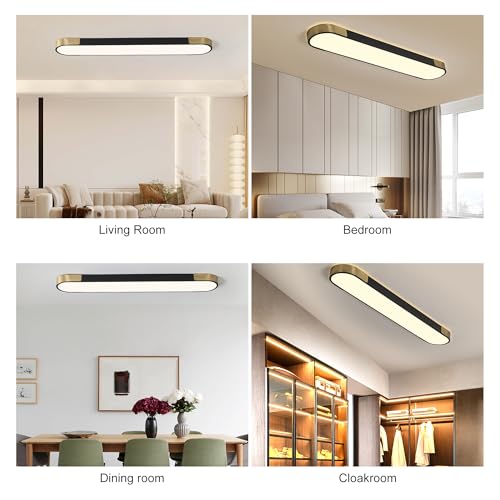4.59FT LED Flush Mount Kitchen Light Fixtures 65W Dimmable Flush Mount Ceiling Light Fixture Black and Gold Led Ceiling Light Linear LED Ceiling Lamp for Laundry Shop Garage Office