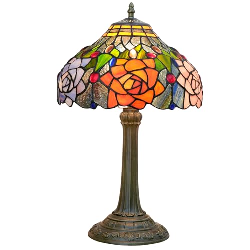 Tiffany Table Lamp Stained Glass Lamp Antique Nightstand Bedside Accent Desk Light for Bedroom Living Room Home Office Light +LED Bulb
