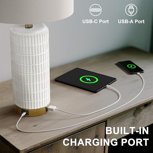 Touch Bedside Table Lamps with 2 USB for Bedroom Living Room