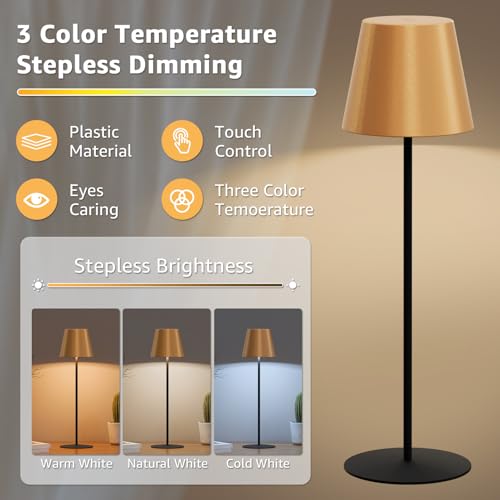 2 Pack Cordless Table Lamp Rechargeable 5000mAH Battery Operated Lights Touch Control LED Portable Desk Lamps 3 Color Dimming for Outdoor Coffee Bedroom Kitchen (2 Count)