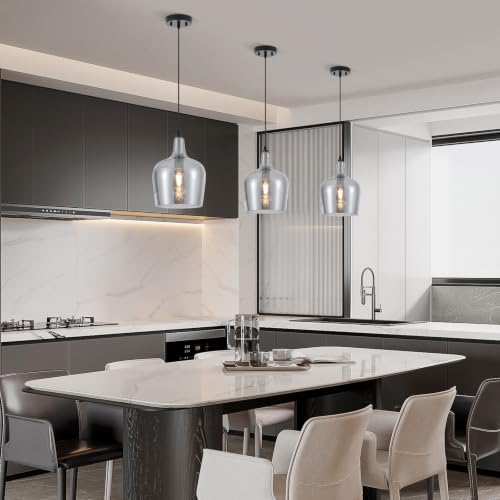 10” Large Hammered Glass Pendant Light Modern Smoky Black Dome Pendant Lighting Fixtures for Kitchen Island Dining Room Hallway